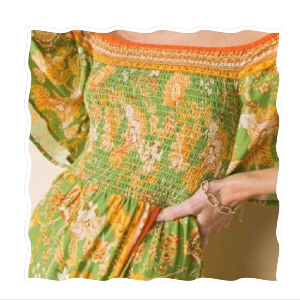 Off Shoulder Bohemian Tropical Print Maxi Dress - Picture 5 of 7